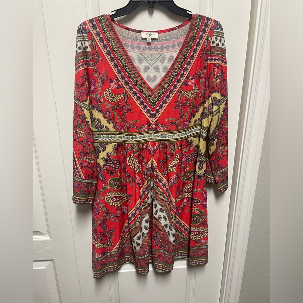 Umgee Women's Red Paisley V-Neck Dress